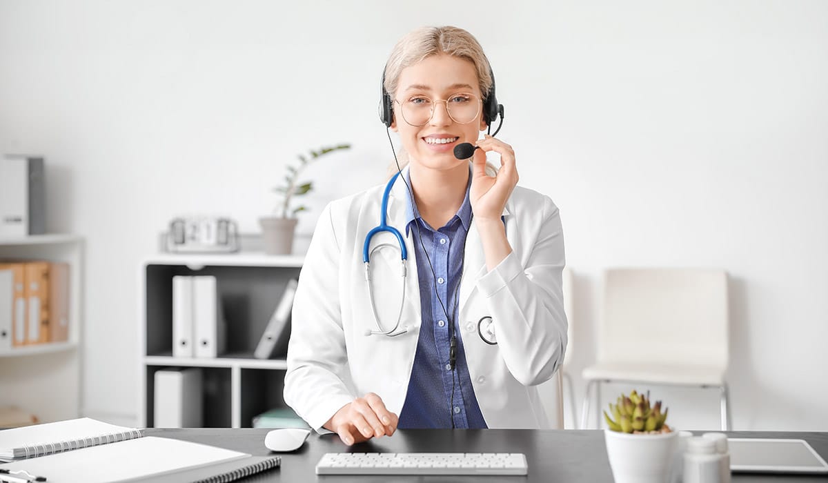 a woman wearing a headset and a microphone